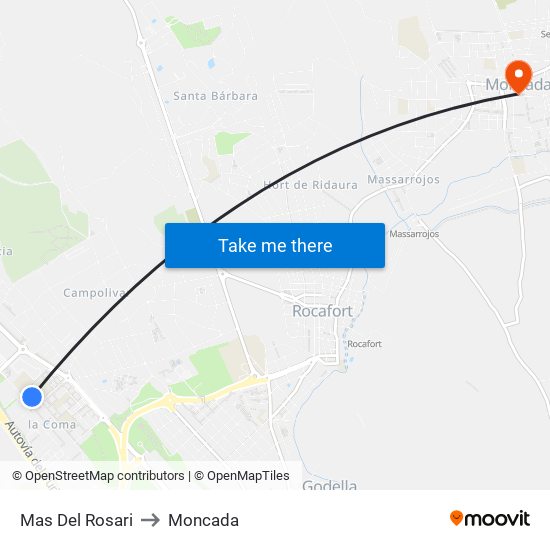 Mas Del Rosari to Moncada map