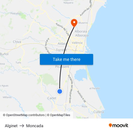 Alginet to Moncada map