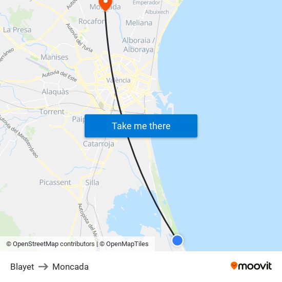 Blayet to Moncada map