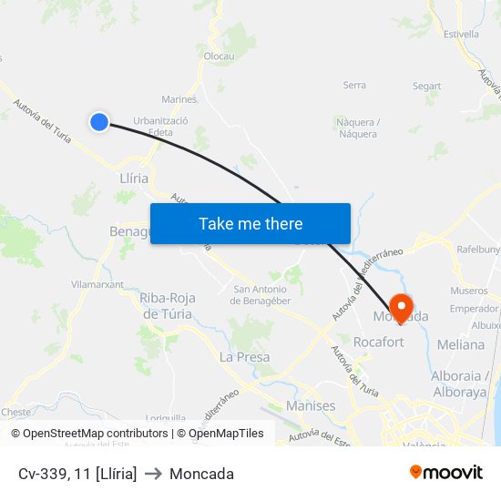 Cv-339, 11 [Llíria] to Moncada map