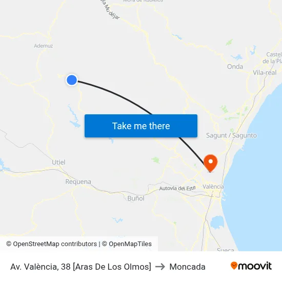 Av. València, 38 [Aras De Los Olmos] to Moncada map