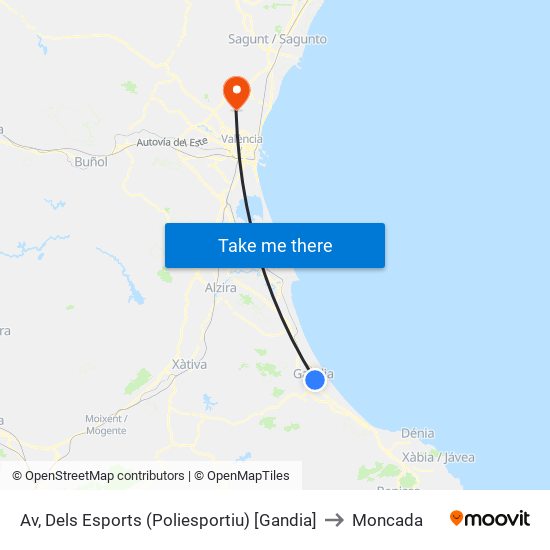 Av, Dels Esports (Poliesportiu) [Gandia] to Moncada map