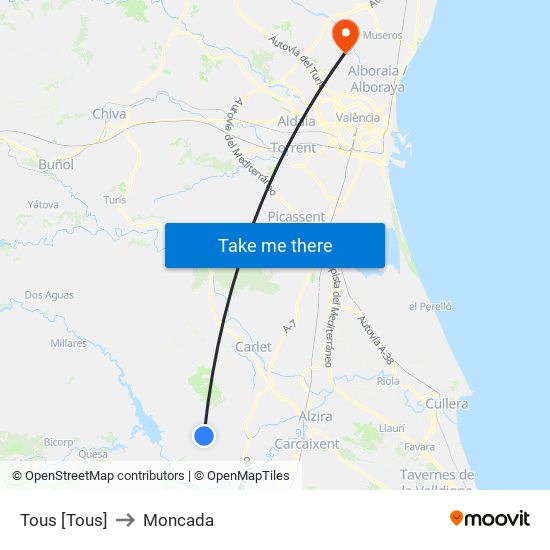 Tous [Tous] to Moncada map