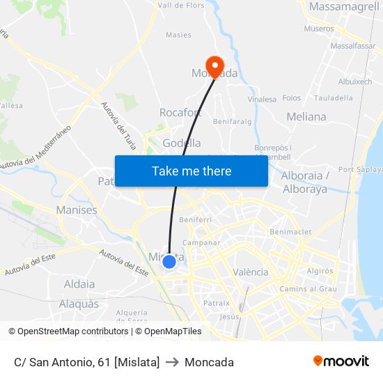 C/ San Antonio, 61 [Mislata] to Moncada map