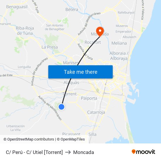 C/ Perú - C/ Utiel [Torrent] to Moncada map