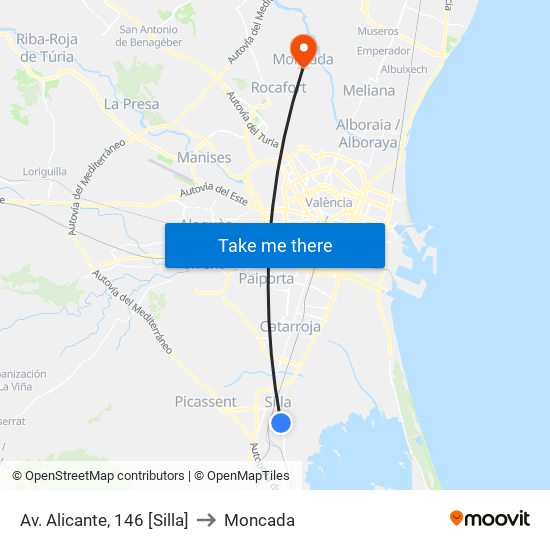 Av. Alicante, 146 [Silla] to Moncada map