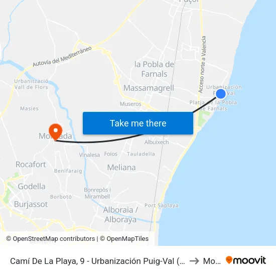 El Puig De Santa Maria. Camí Platja - Urb. Puigvall II to Moncada map