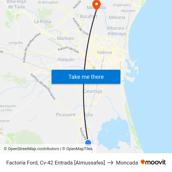 Factoría Ford, Cv-42 Entrada [Almussafes] to Moncada map