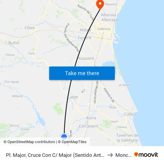 Pl. Major, Cruce Con C/ Major (Sentido Antella) [Gavarda] to Moncada map