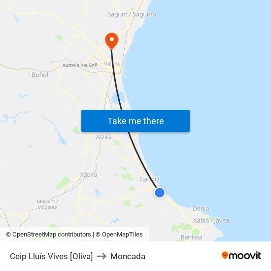 Ceip Lluís Vives [Oliva] to Moncada map