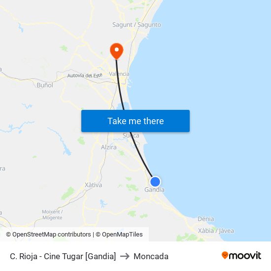 C. Rioja - Cine Tugar [Gandia] to Moncada map