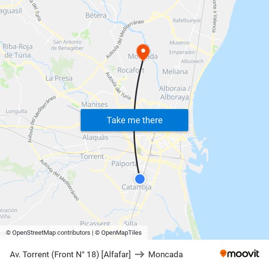 Av. Torrent (Front N° 18) [Alfafar] to Moncada map