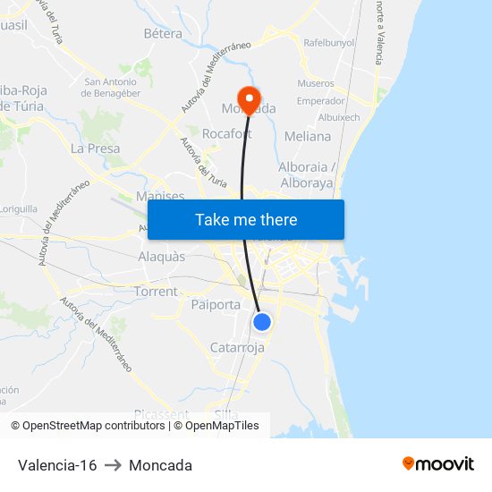 Valencia-16 to Moncada map