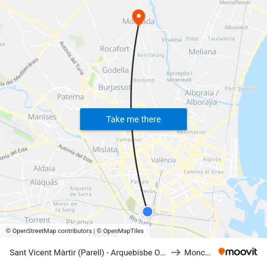 Sant Vicent Màrtir (Parell) - Arquebisbe Olaechea to Moncada map