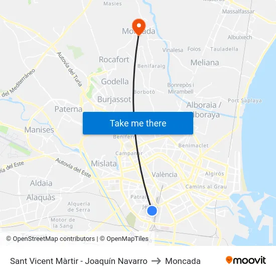 Sant Vicent Màrtir - Joaquín Navarro to Moncada map