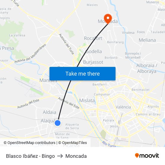 Blasco Ibáñez - Bingo to Moncada map