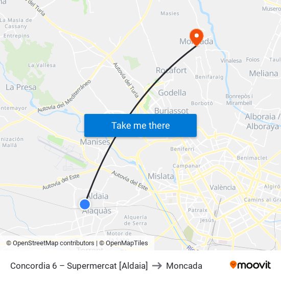 Concordia 6 – Supermercat [Aldaia] to Moncada map