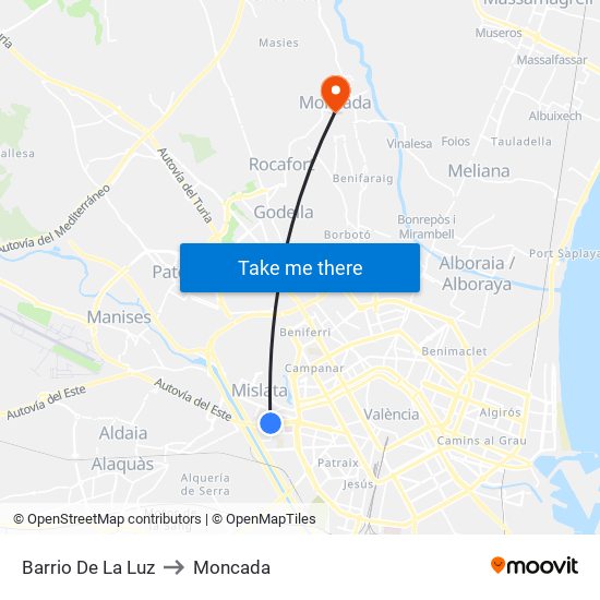 Barrio De La Luz to Moncada map