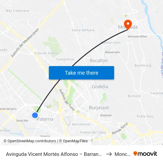 Avinguda Vicent Mortés Alfonso – Barranquet. [Paterna] to Moncada map