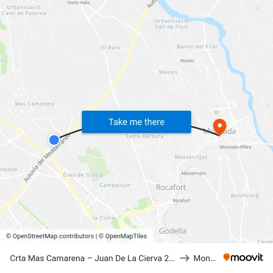 Crta Mas Camarena – Juan De La Cierva 2 – Hotel [Paterna] to Moncada map