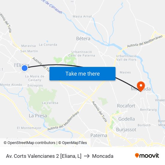 Av. Corts Valencianes 2 [Eliana, L] to Moncada map