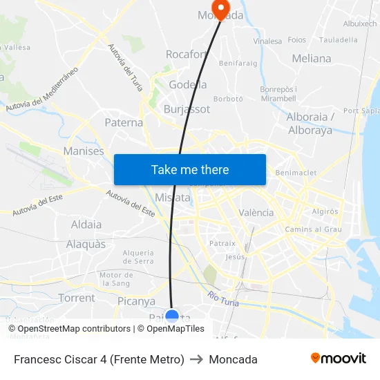 Francesc Ciscar 4 (Frente Metro) to Moncada map