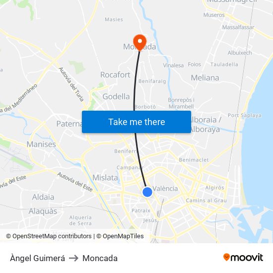 Àngel Guimerá to Moncada map