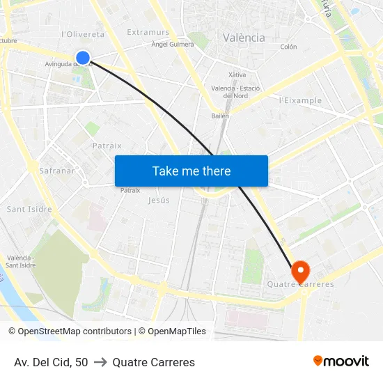 València. Parc De L'Oest - Germans Rivas to Quatre Carreres map