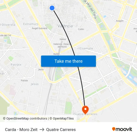 Carda - Moro Zeit to Quatre Carreres map