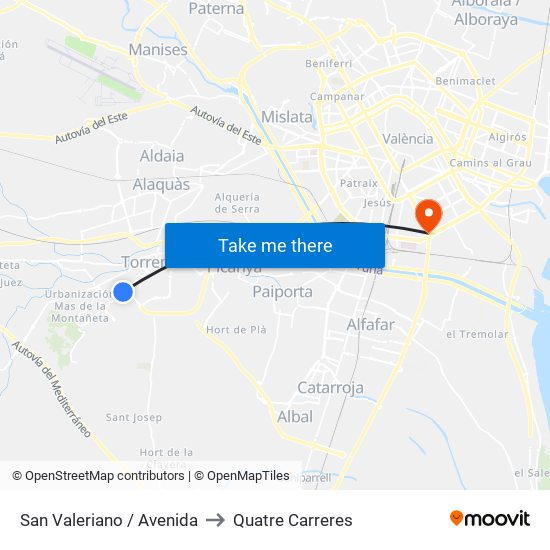 San Valeriano / Avenida to Quatre Carreres map