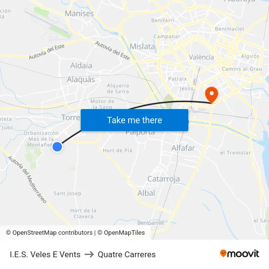Camí De Les Canteres - Ies Veles E Vents to Quatre Carreres map