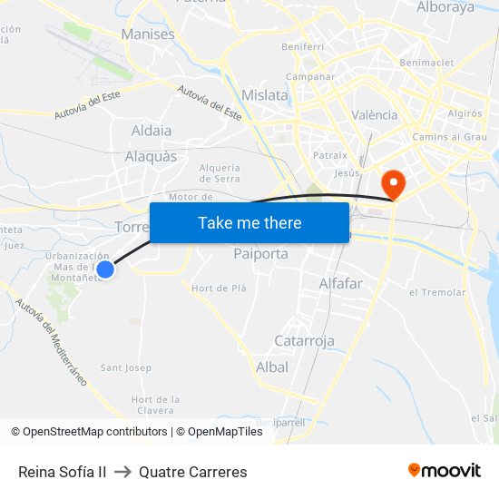 Reina Sofía II to Quatre Carreres map
