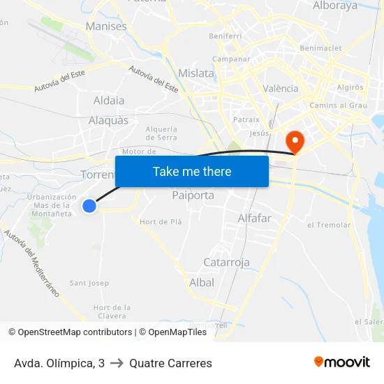 Olímpica to Quatre Carreres map