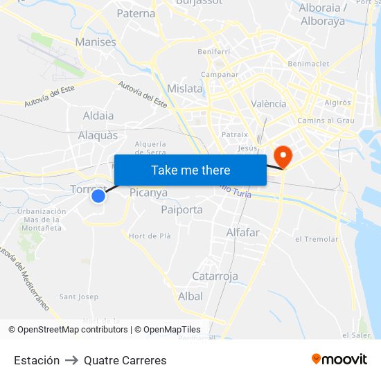 Estación to Quatre Carreres map