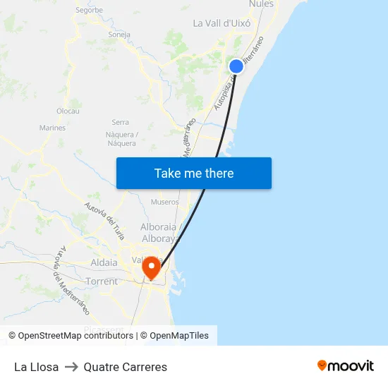 La Llosa to Quatre Carreres map