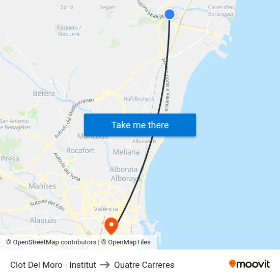 Clot Del Moro - Institut to Quatre Carreres map