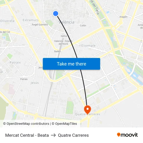 Mercat Central - Beata to Quatre Carreres map