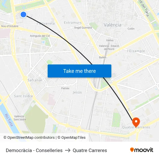 Democràcia - Conselleries to Quatre Carreres map