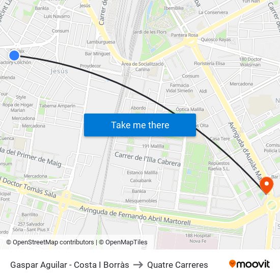 Gaspar Aguilar - Costa I Borràs to Quatre Carreres map