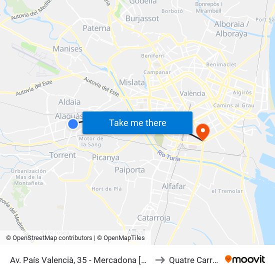 Av. País Valencià, 35 - Mercadona [Alaquàs] to Quatre Carreres map
