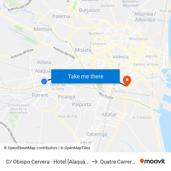 C/ Obispo Cervera - Hotel [Alaquàs] to Quatre Carreres map