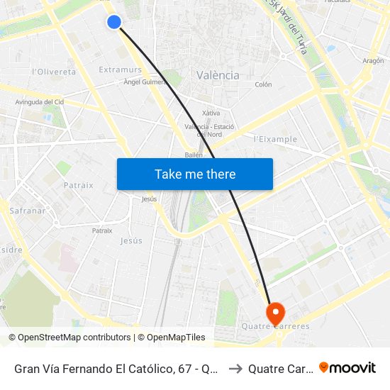 Gran Vía Fernando El Católico, 67 - Quart [València] to Quatre Carreres map