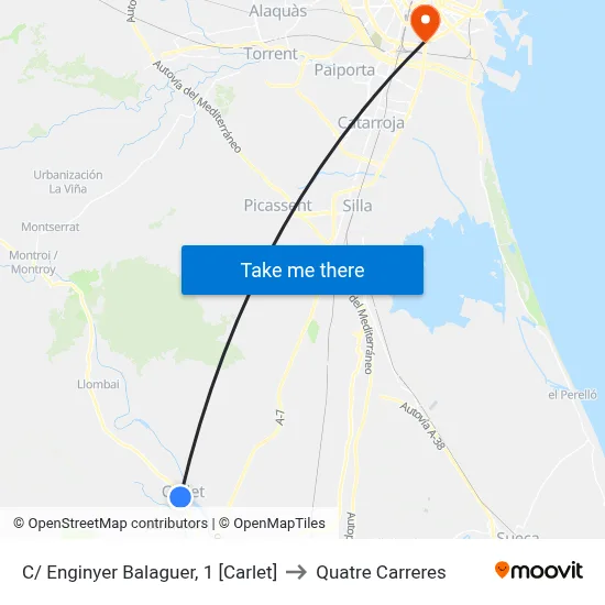 C/ Enginyer Balaguer, 1 [Carlet] to Quatre Carreres map