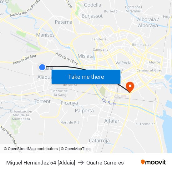 Miguel Hernández 54 [Aldaia] to Quatre Carreres map