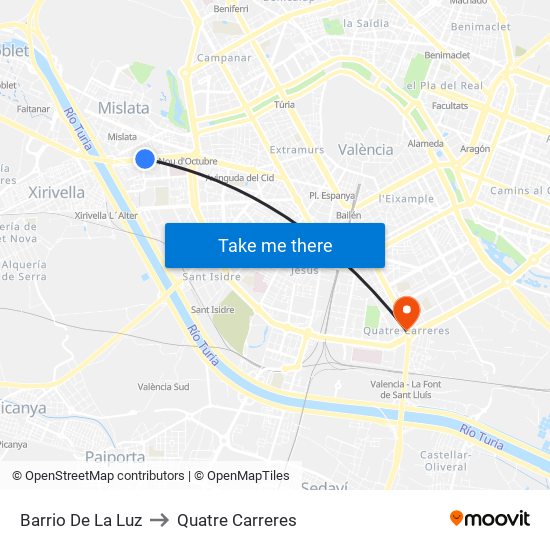 Barrio De La Luz to Quatre Carreres map