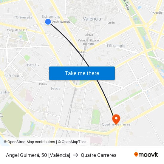 Angel Guimerá, 50 [València] to Quatre Carreres map