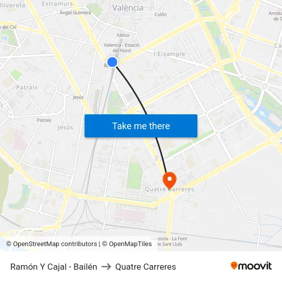 València. Ramón Y Cajal - Bailén / Andana 2 to Quatre Carreres map