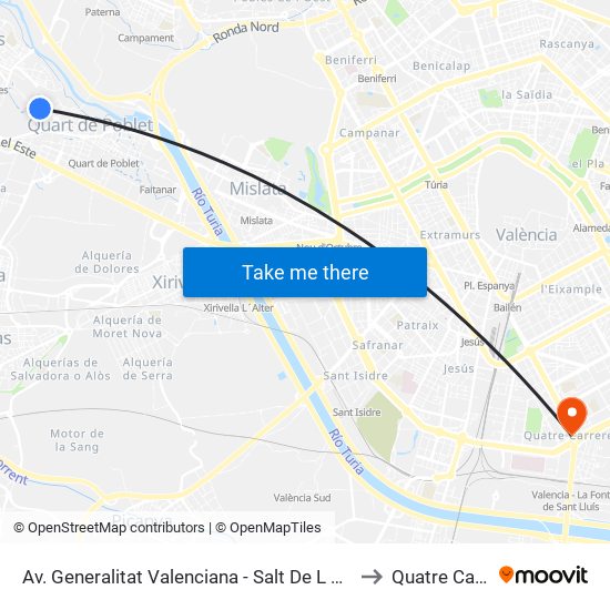 Av. Generalitat Valenciana - Salt De L Aigua [Manises] to Quatre Carreres map