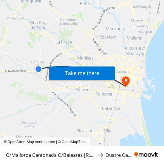 C/Mallorca Cantonada C/Baleares [Riba-Roja De Túria] to Quatre Carreres map