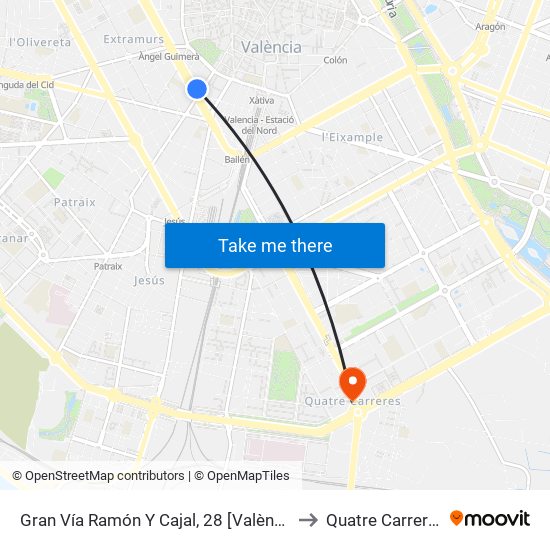Gran Vía Ramón Y Cajal, 28 [València] to Quatre Carreres map